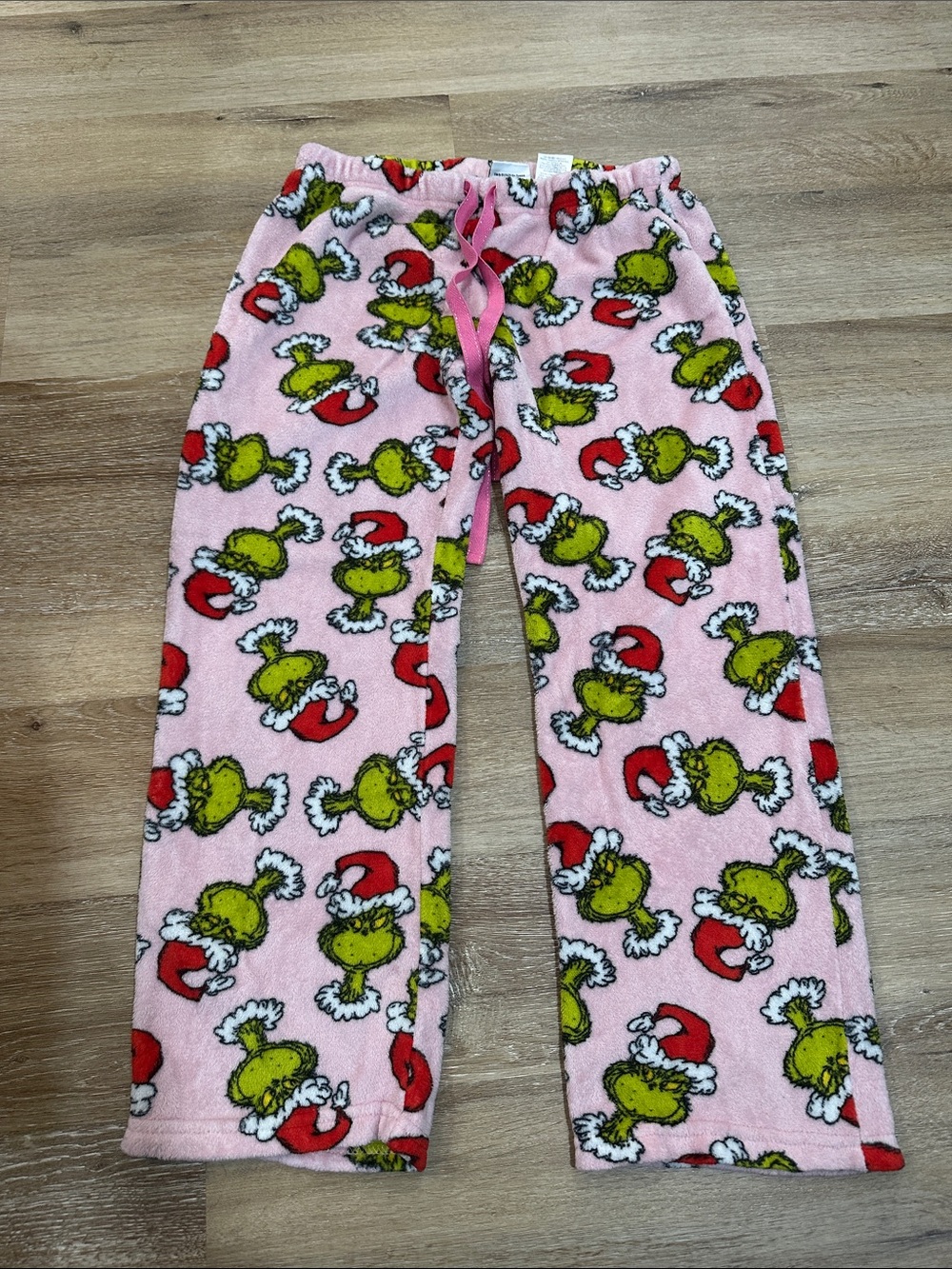 Women Pink Grinch Print Fleece Pajama Pants